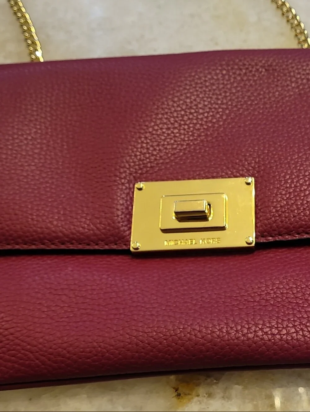 Michael Kors Cherry Pebbled Leather Clutch With Gold Hardware